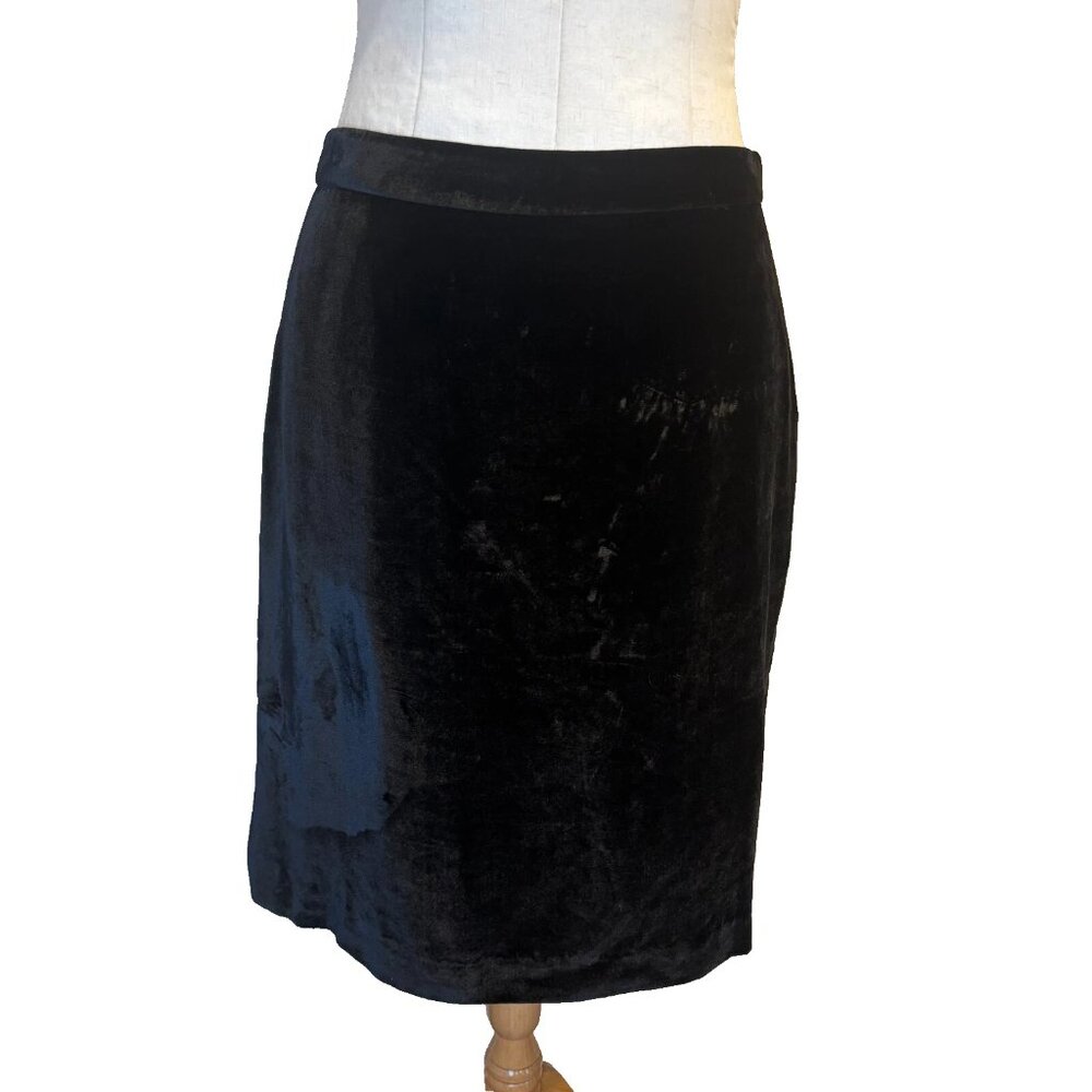 Madewell Women’s Sz 2 Black Velvet Pencil Skirt Side Slits Short Silk Blend